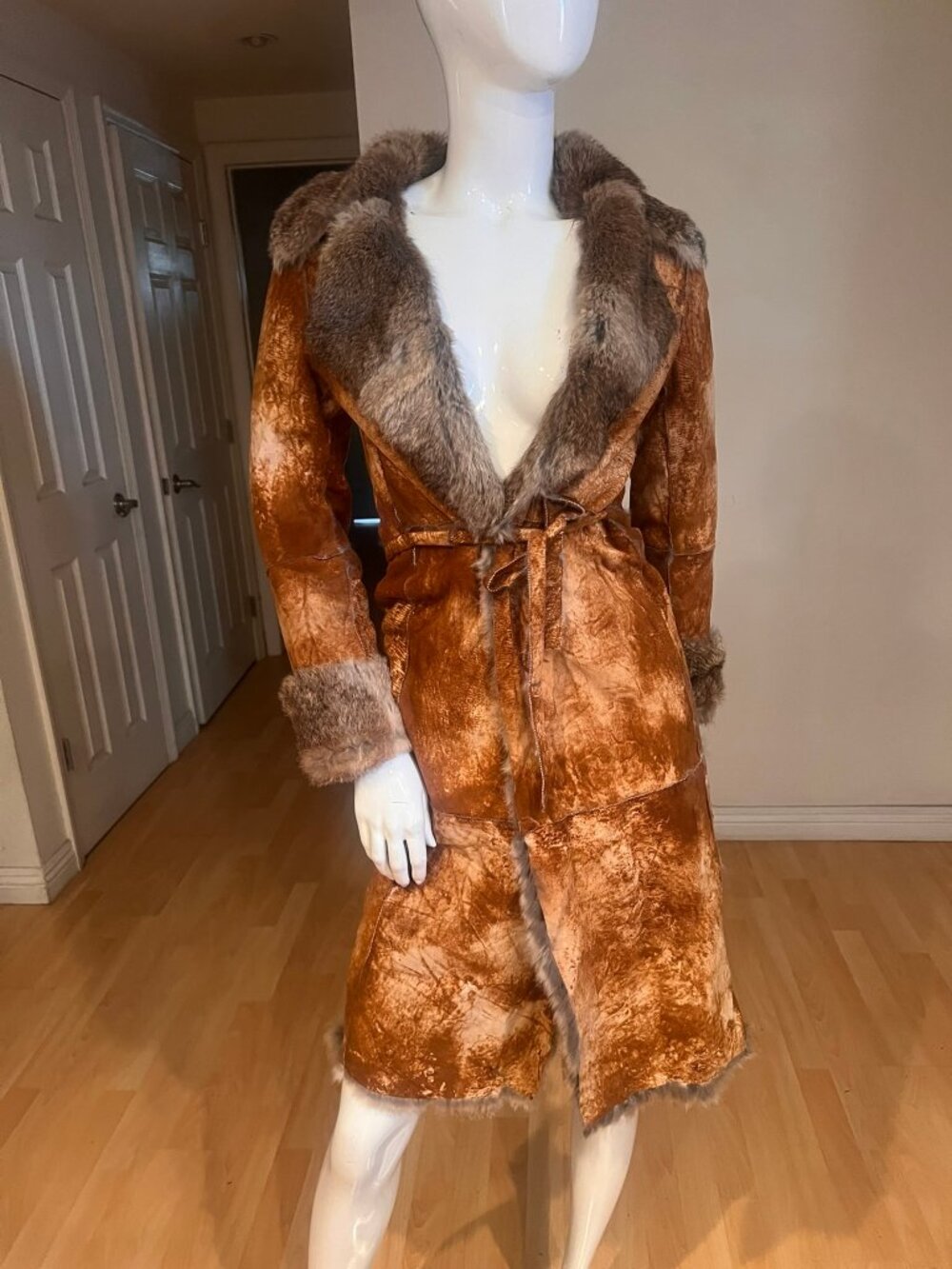 VINTAGE Y2K LILI ROSE TIE DYE WRAP LAMB SKIN RABBIT FUR COAT SIZE XS XSMALL